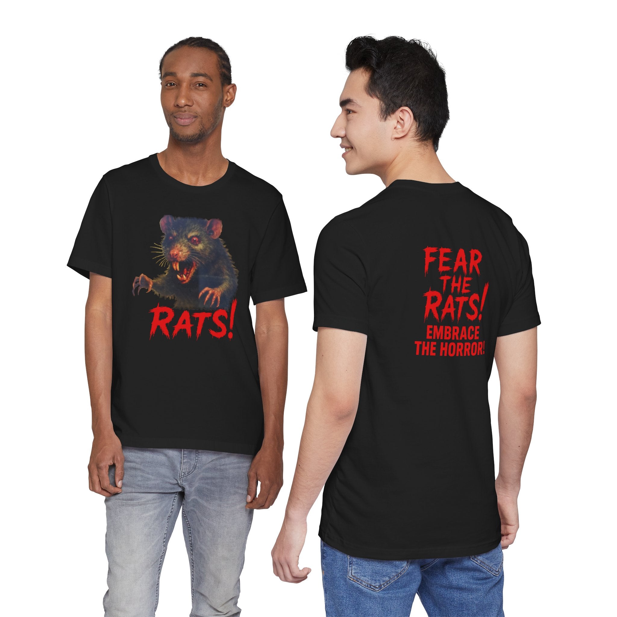 RTS: "RAT" (Fear the Rats! Embrace the Horror! - Back Side) - Unisex Jersey Short Sleeve Lightweight Tee (Black)