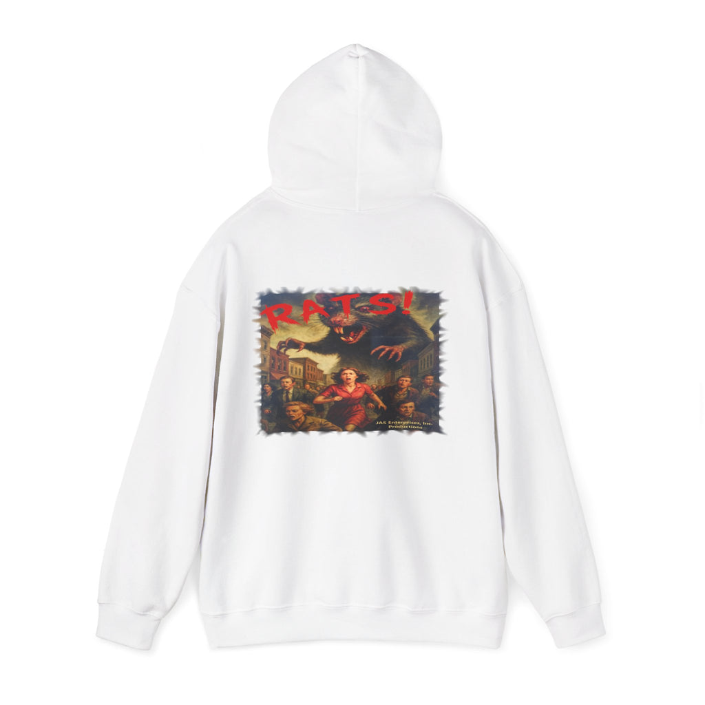 RHD: "Fear the Rats! Embrace the Horror!" Small Logo (RATS! Logo - Back Side) - Unisex Hoodie (White)