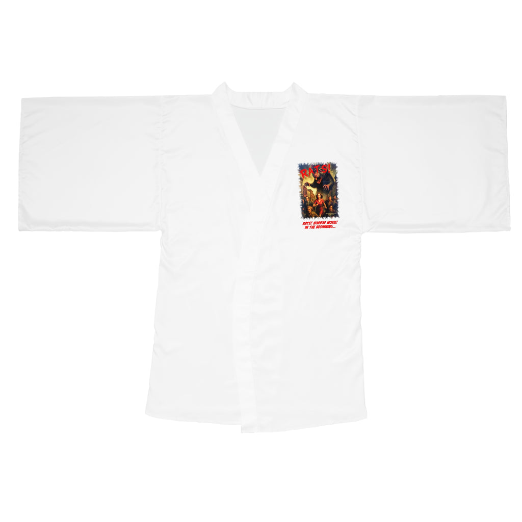 RRB: "RATS!" Movie Title Logo - Long Sleeve Kimono Robe - White with White Edge & Belt