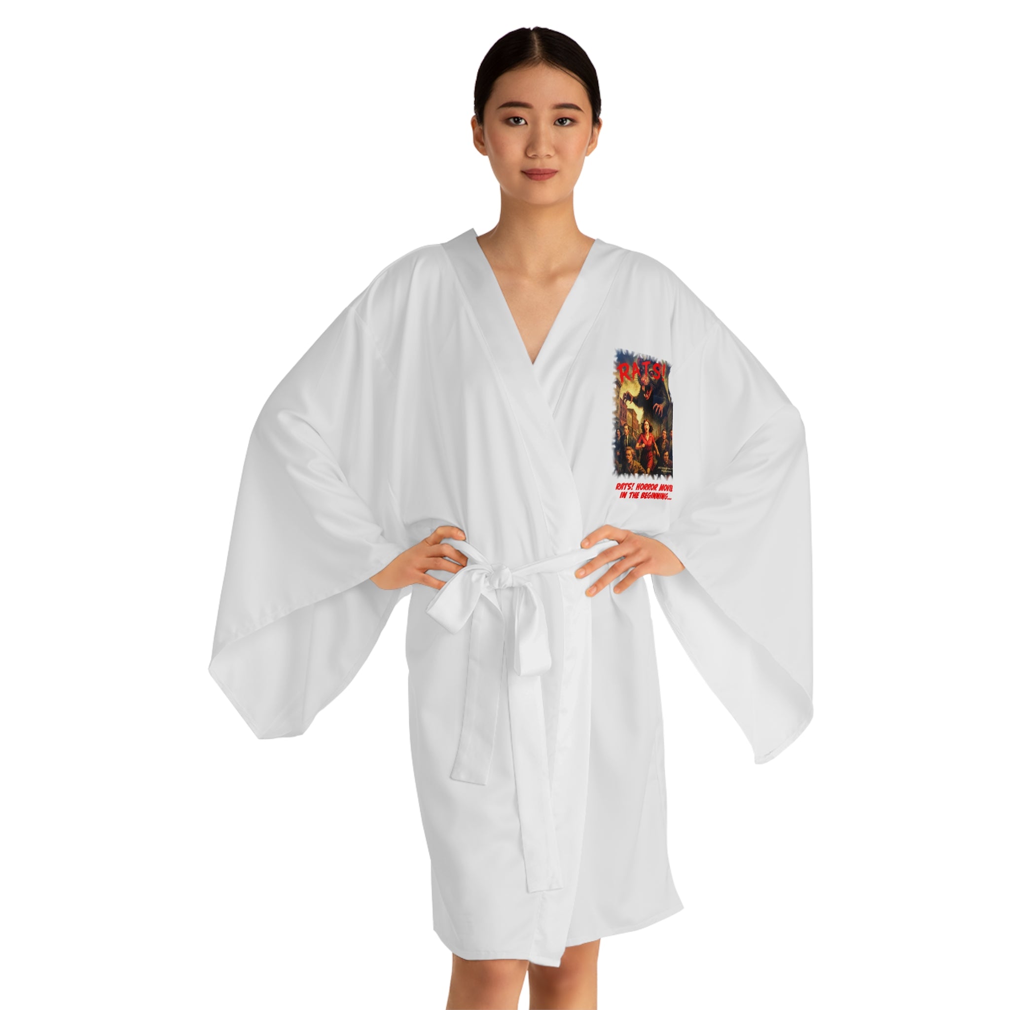 RRB: "RATS!" Movie Title Logo - Long Sleeve Kimono Robe - White with White Edge & Belt
