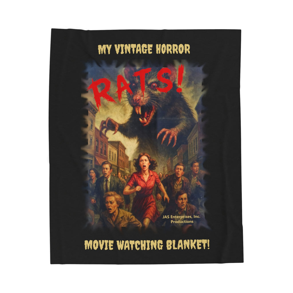 RBL: "RATS!" Logo - MY VINTAGE HORROR... - Velveteen Plush Blanket (Black)