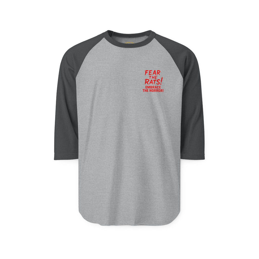 RRS: "Fear the Rats! Embrace the Horror!" Small Logo - Unisex Three-Quarter Sleeve Raglan Shirt
