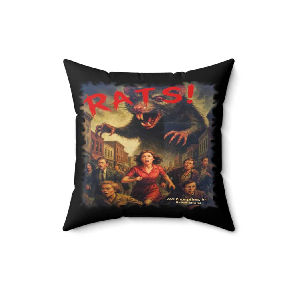 RPW: "RATS!" Logo - Polyester Throw Pillow (Black)