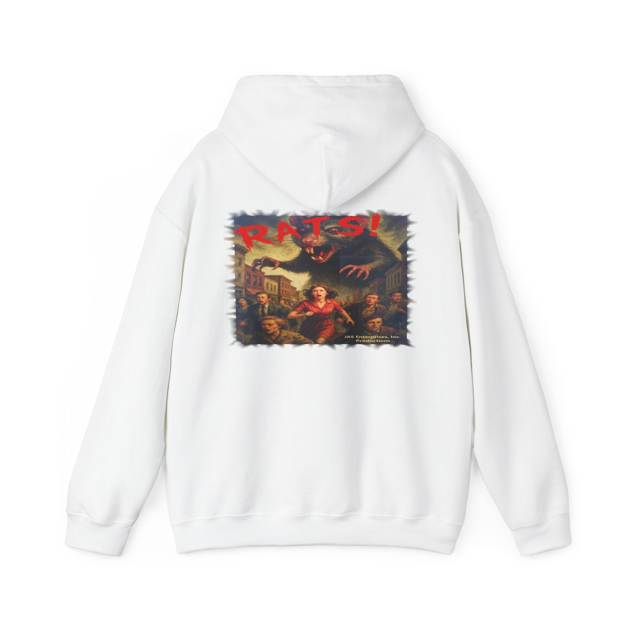RHD: "Fear the Rats! Embrace the Horror!" Small Logo (RATS! Logo - Back Side) - Unisex Hoodie (White)