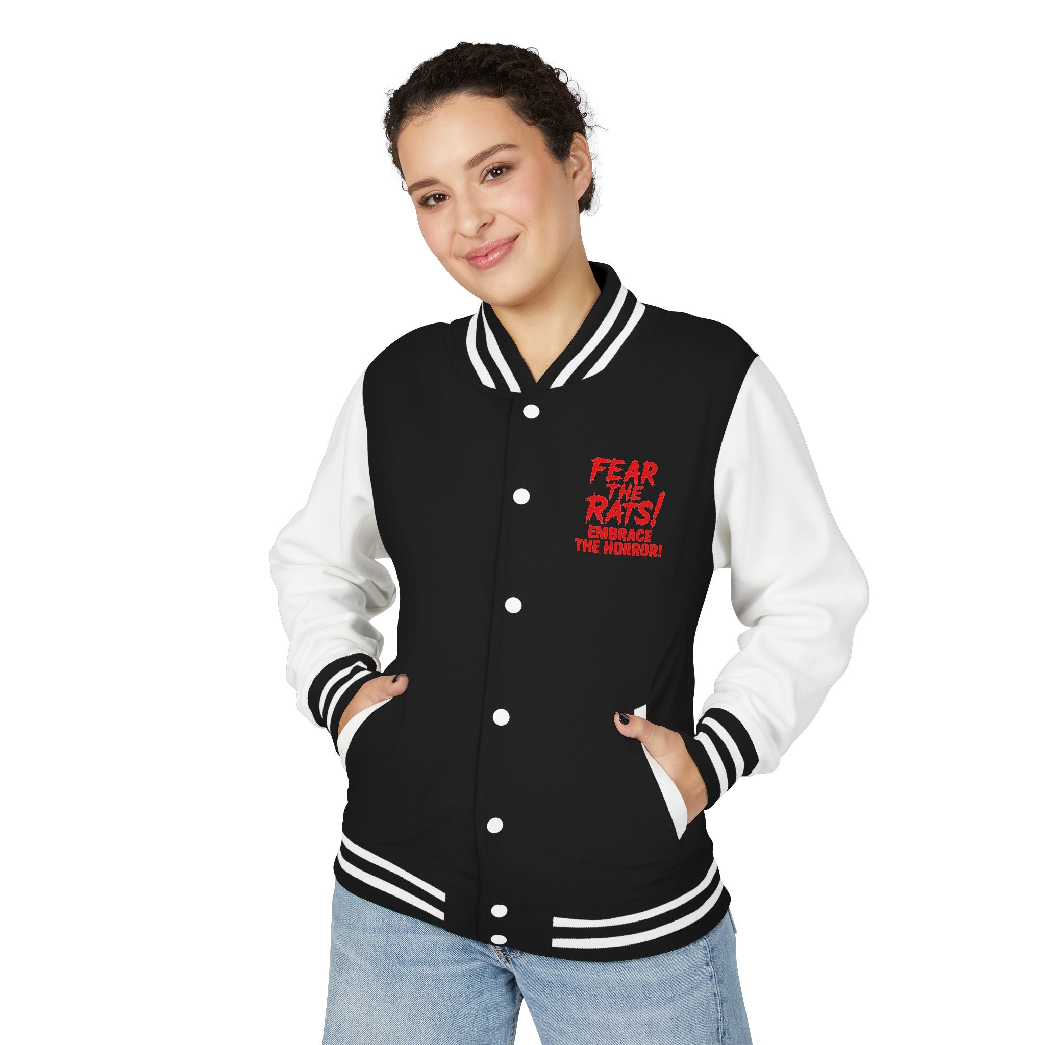 RJK: "RATS!" Logo - Unisex Heavyweight Letterman Jacket (Black/White)