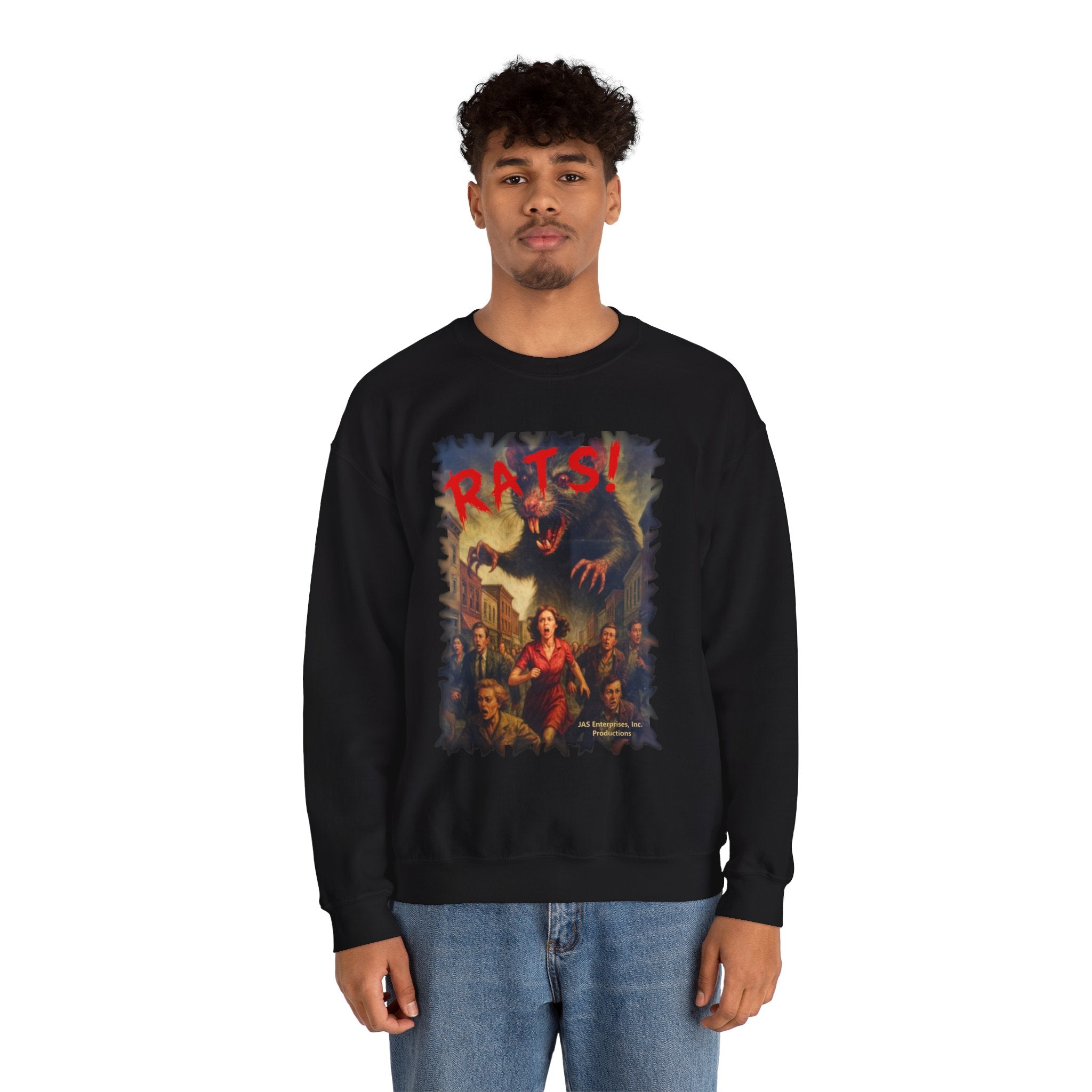RSS: "RATS!" Logo (Fear the Rats! Embrace the Horror! - Back Side) - Unisex Crewneck Sweatshirt (Black)