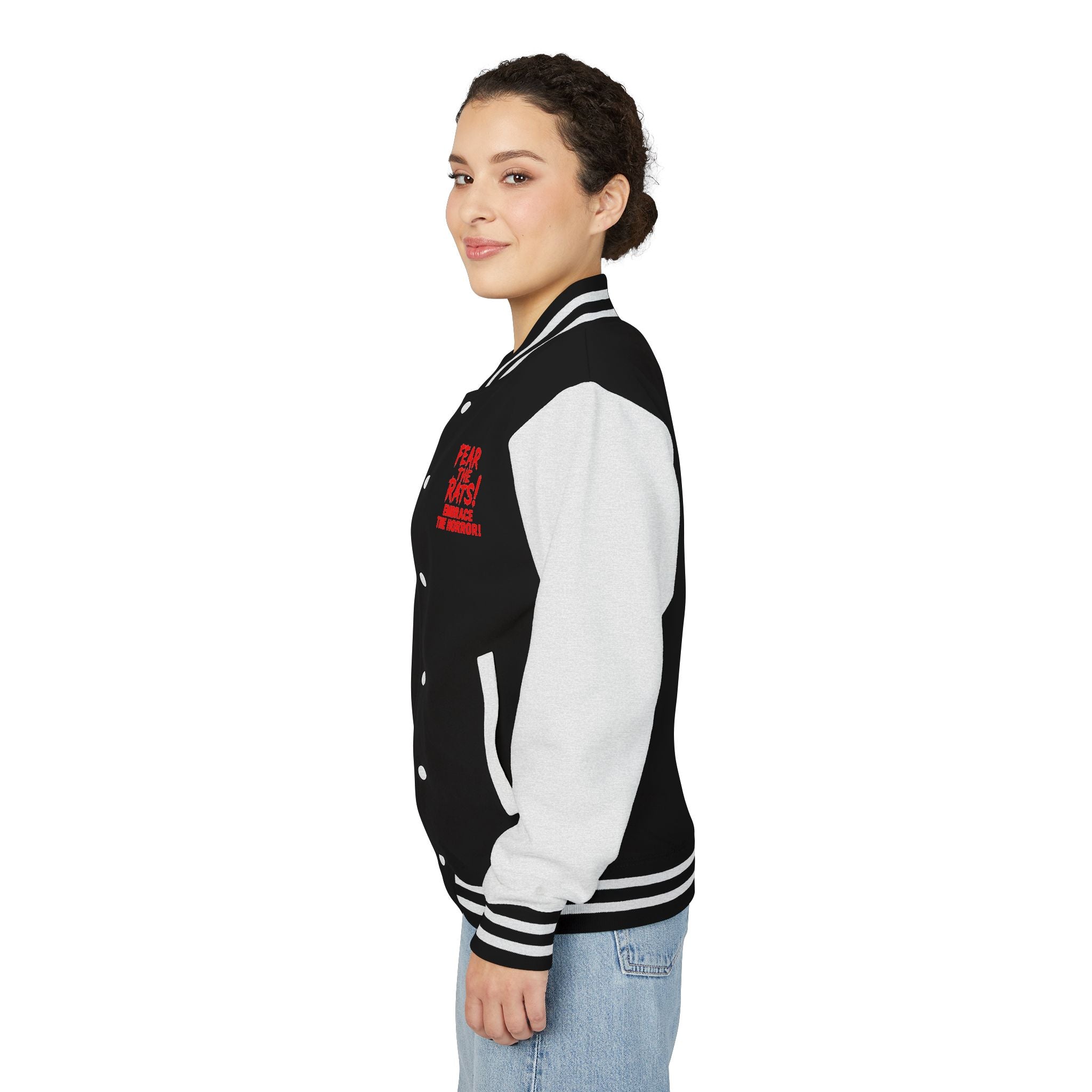 RJK: "RATS!" Logo - Unisex Heavyweight Letterman Jacket (Black/White)