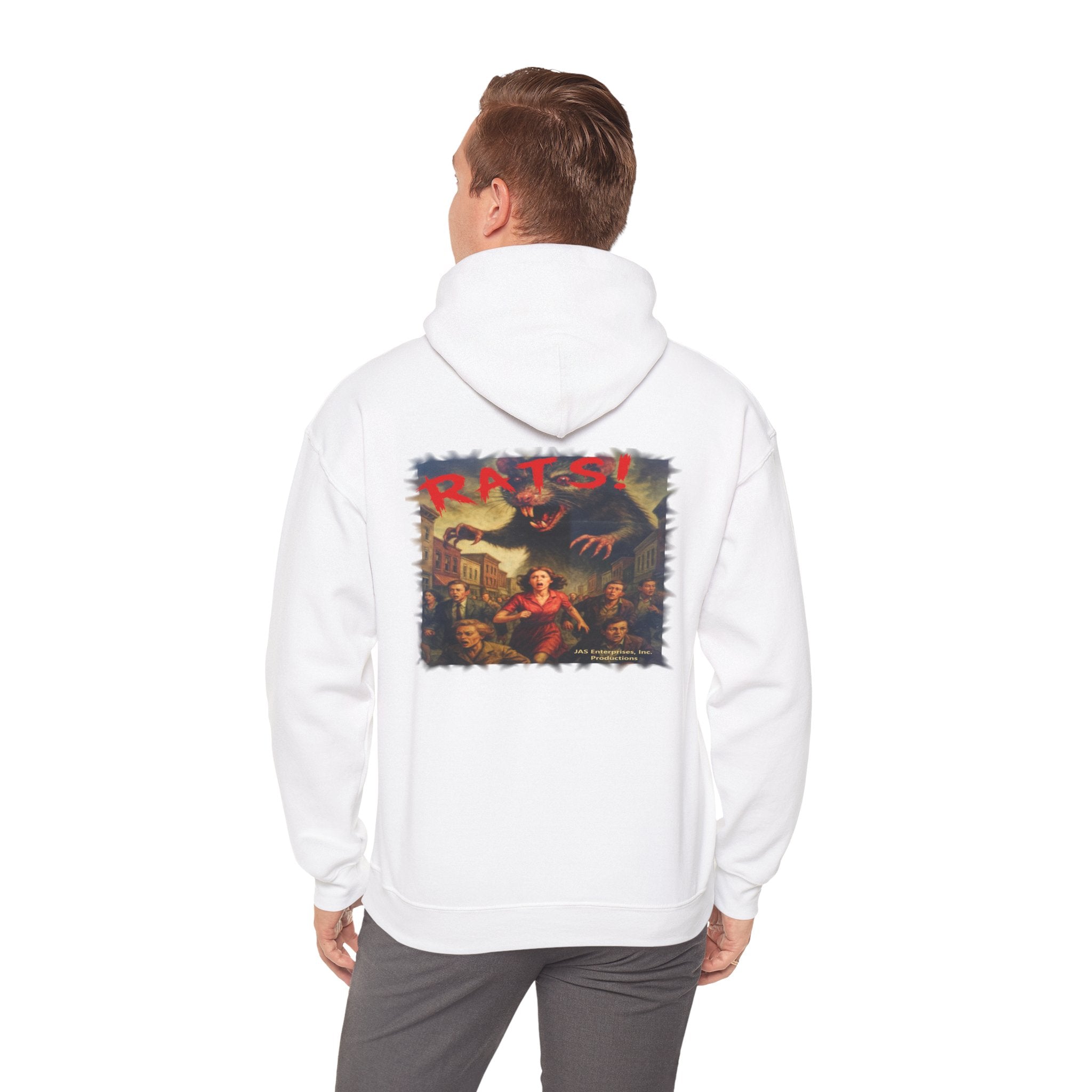RHD: "Fear the Rats! Embrace the Horror!" (RATS! Logo - Back Side) - Unisex Hoodie (White)