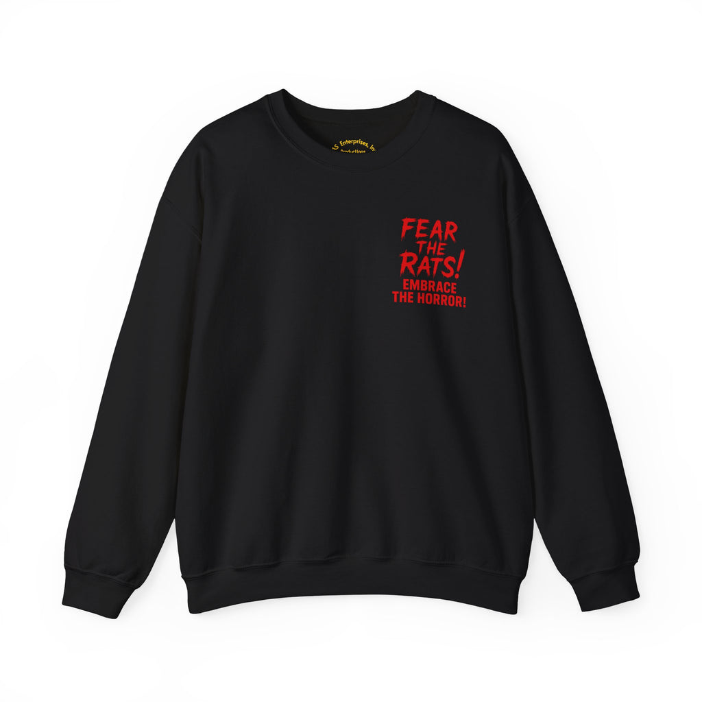 RSS: "Fear the Rats! Embrace the Horror!" Small Logo (RATS! Logo - Back Side) - Unisex Crewneck Sweatshirt (Black)