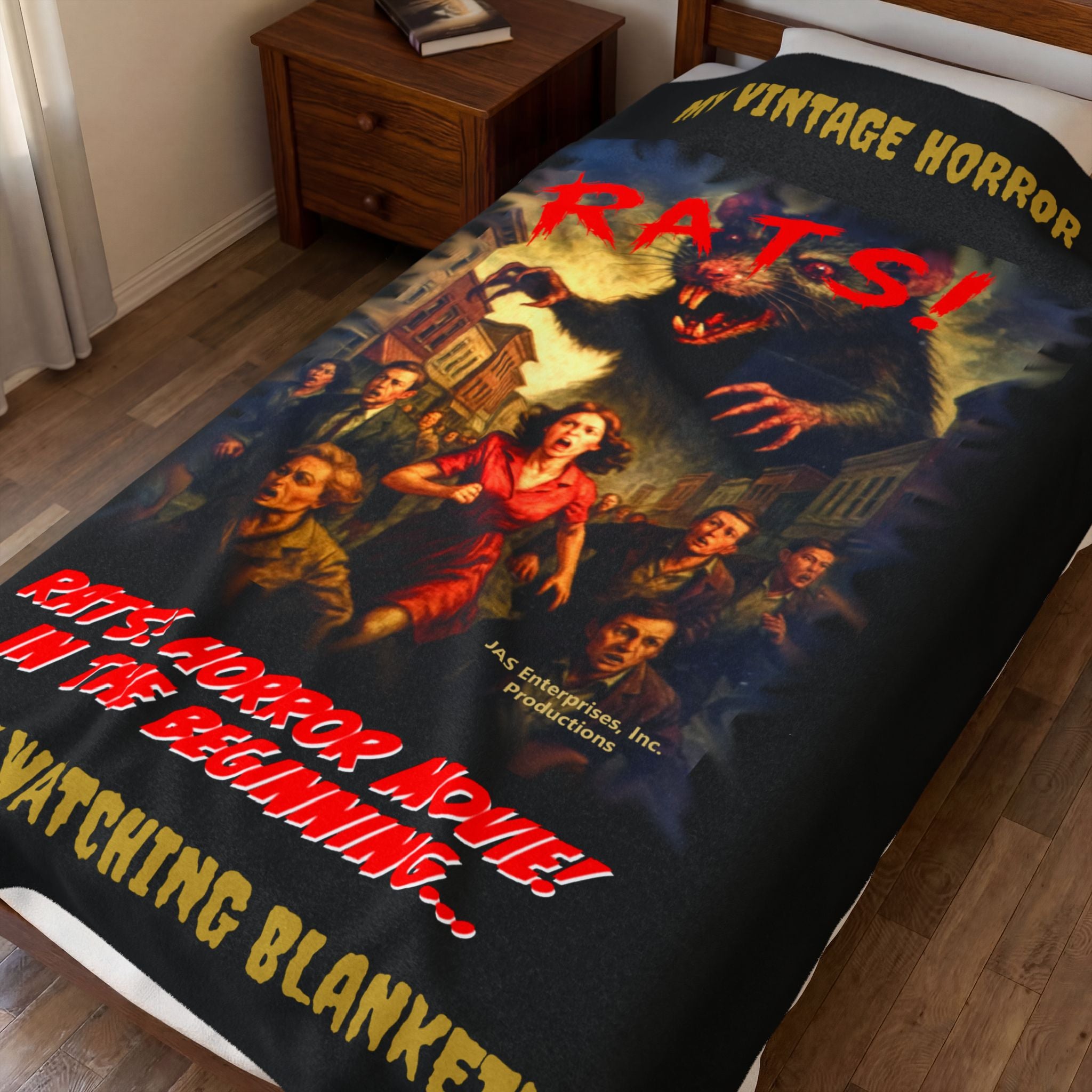 RBL: "RATS!" Movie Title Logo - MY VINTAGE HORROR... (Black) - Velveteen Plush Blanket
