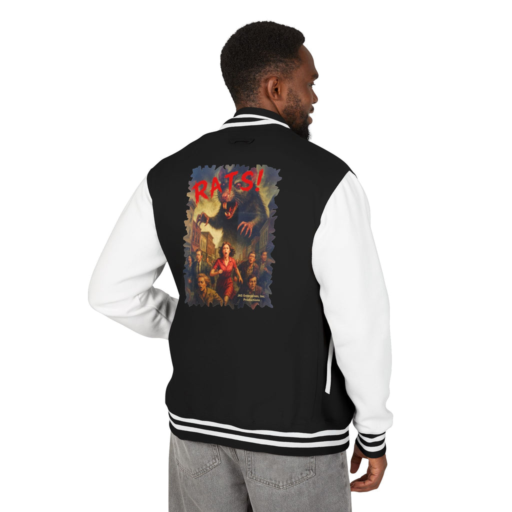 RJK: "RATS!" Logo - Unisex Heavyweight Letterman Jacket (Black/White)