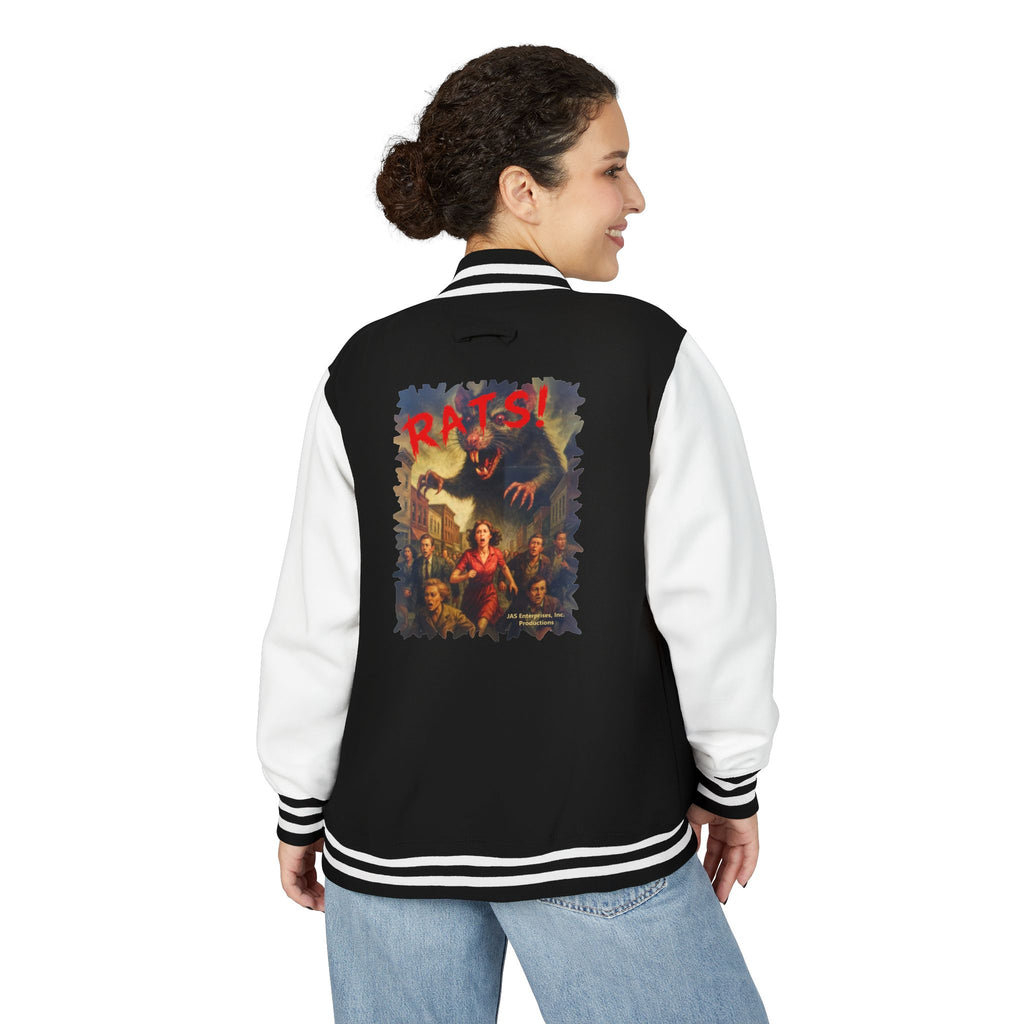 RJK: "RATS!" Logo - Unisex Heavyweight Letterman Jacket (Black/White)