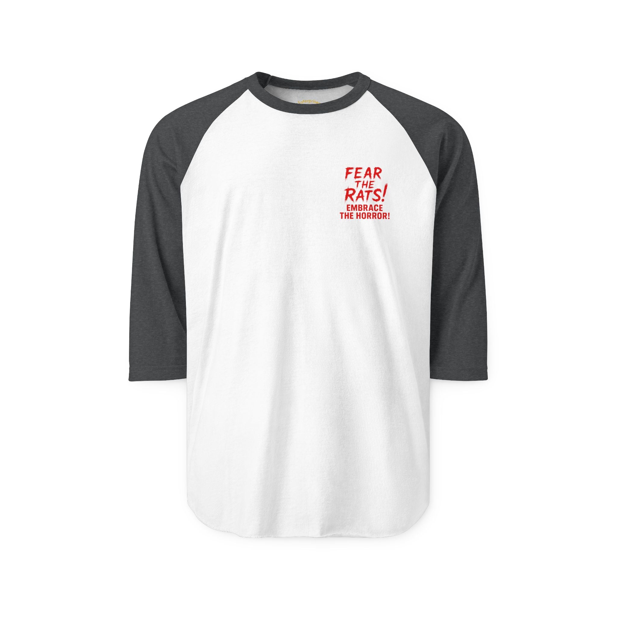 RRS: "Fear the Rats! Embrace the Horror!" Small Logo - Unisex Three-Quarter Sleeve Raglan Shirt