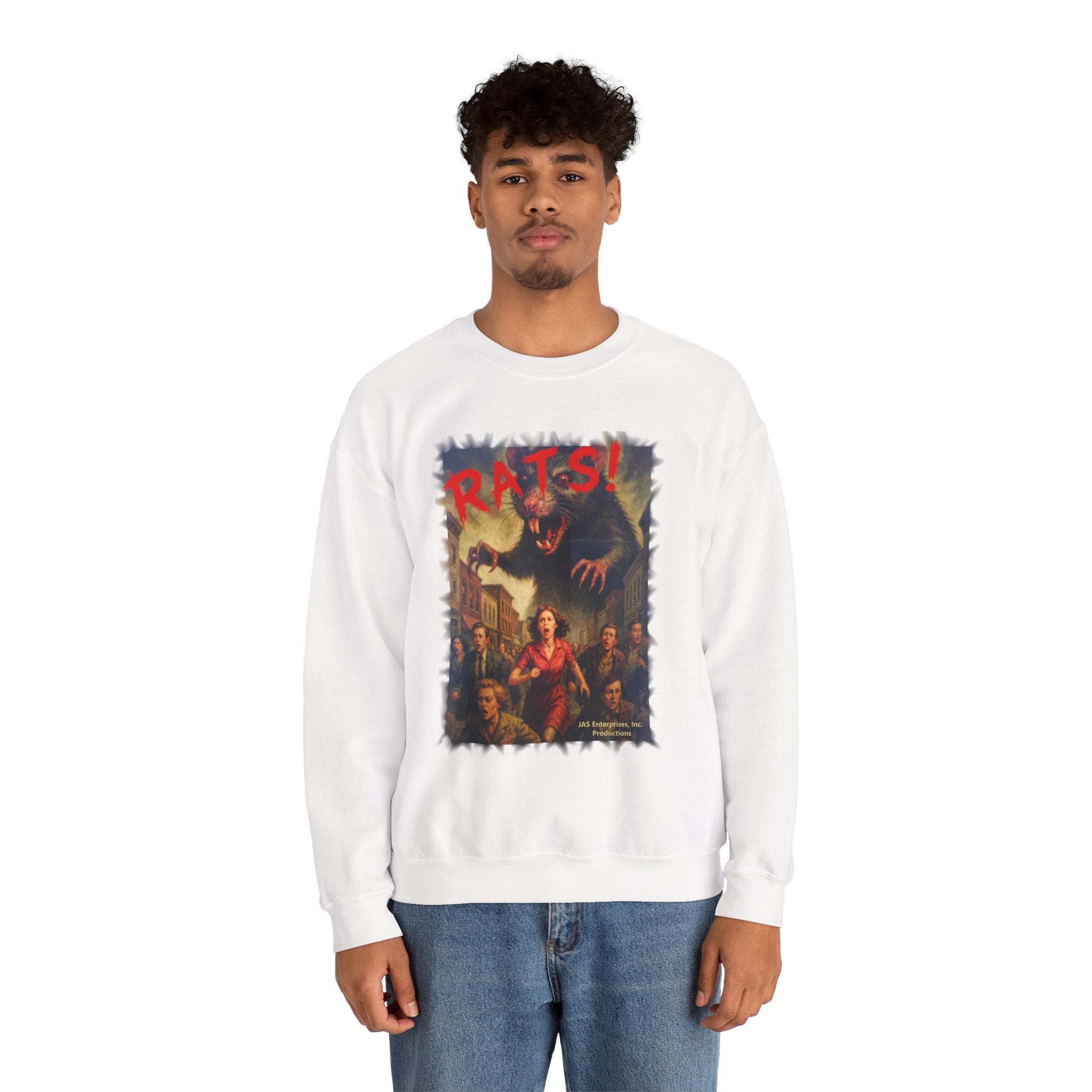 RSS: "RATS!" Logo (Fear the Rats! Embrace the Horror! - Back Side) - Unisex Crewneck Sweatshirt (White)