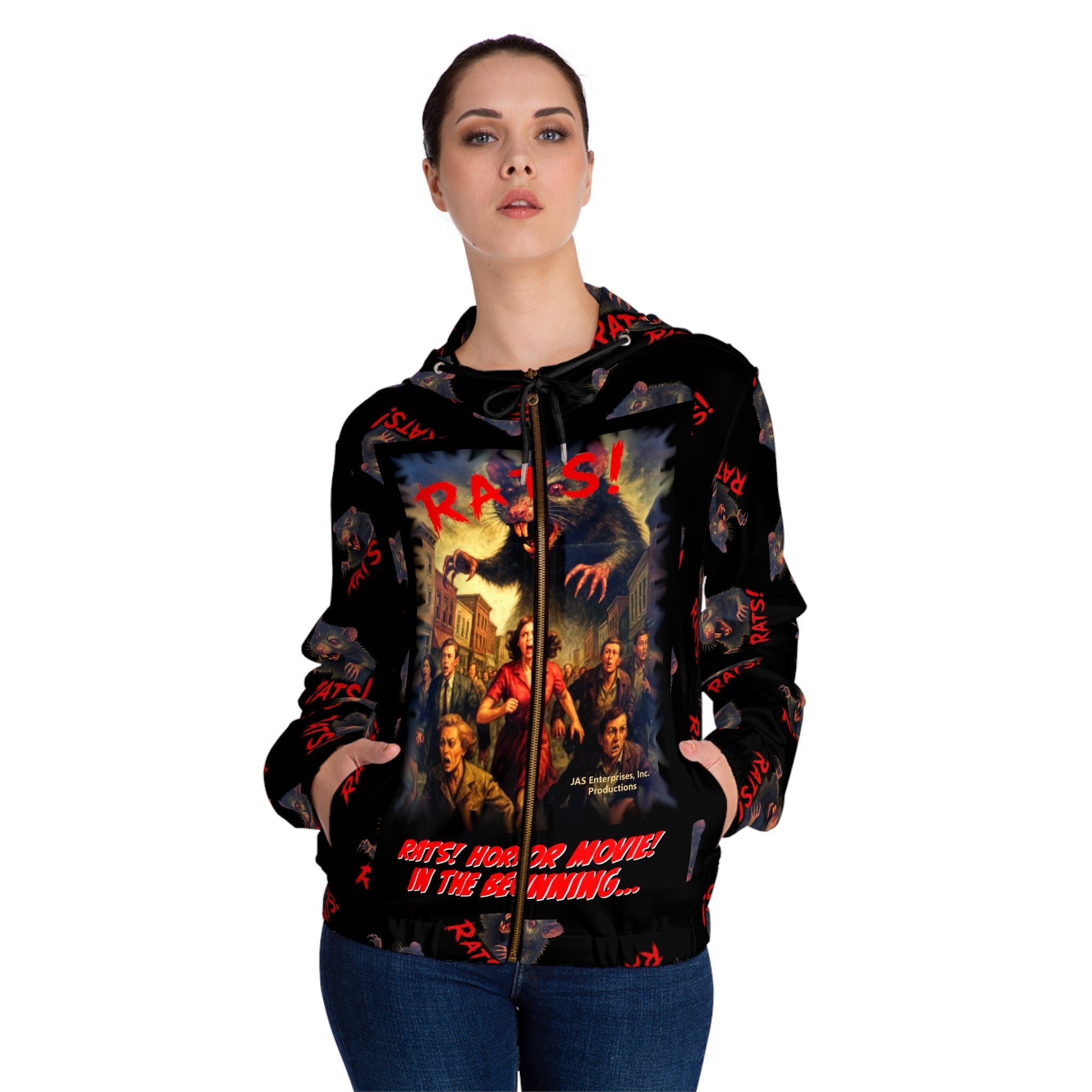 RHD: "RAT" (Multi) - Movie Title Logo - Women’s Full-Zip Hoodie - Black
