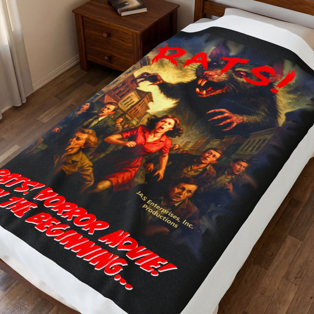 RBL: "RATS!" Movie Title Logo - (White) - Velveteen Plush Blanket
