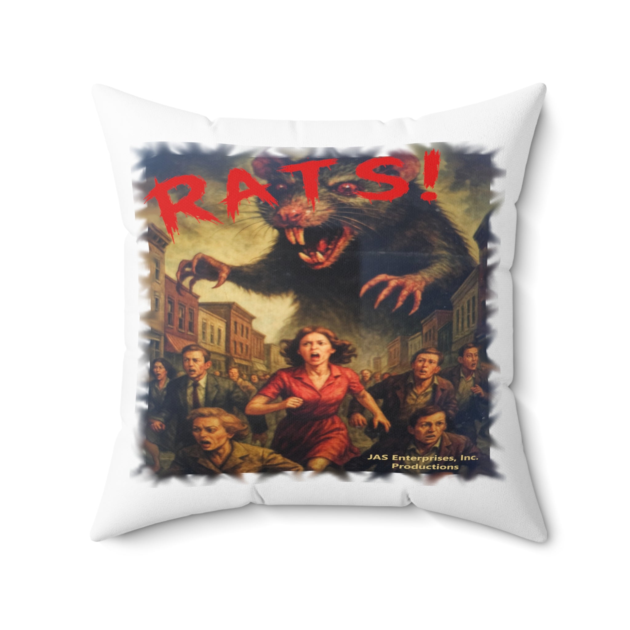 RPW: "RATS!" Logo - Polyester Throw Pillow (White)