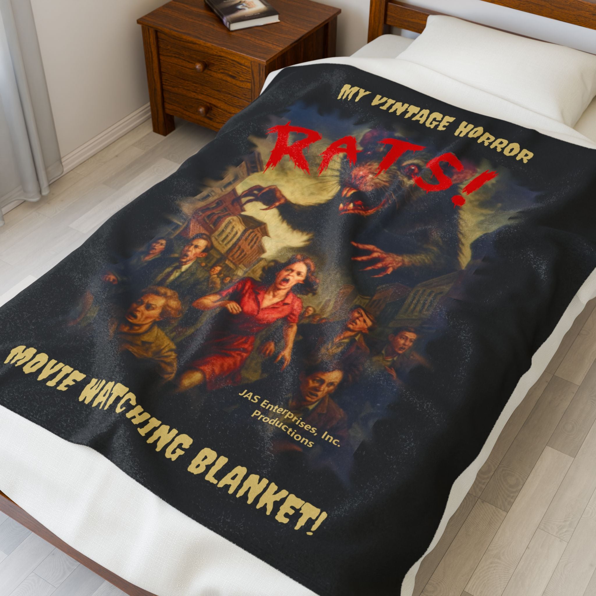 RBL: "RATS!" Logo - MY VINTAGE HORROR... - Velveteen Plush Blanket (Black)