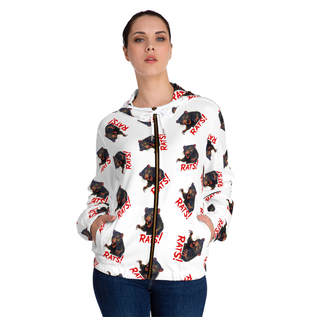 RHD: "RAT" (Multi) - Women’s Full-Zip Hoodie - White