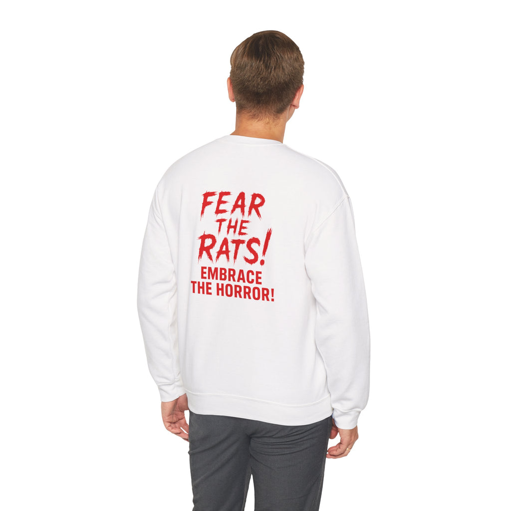 RSS: "RATS!" Logo (Fear the Rats! Embrace the Horror! - Back Side) - Unisex Crewneck Sweatshirt (White)