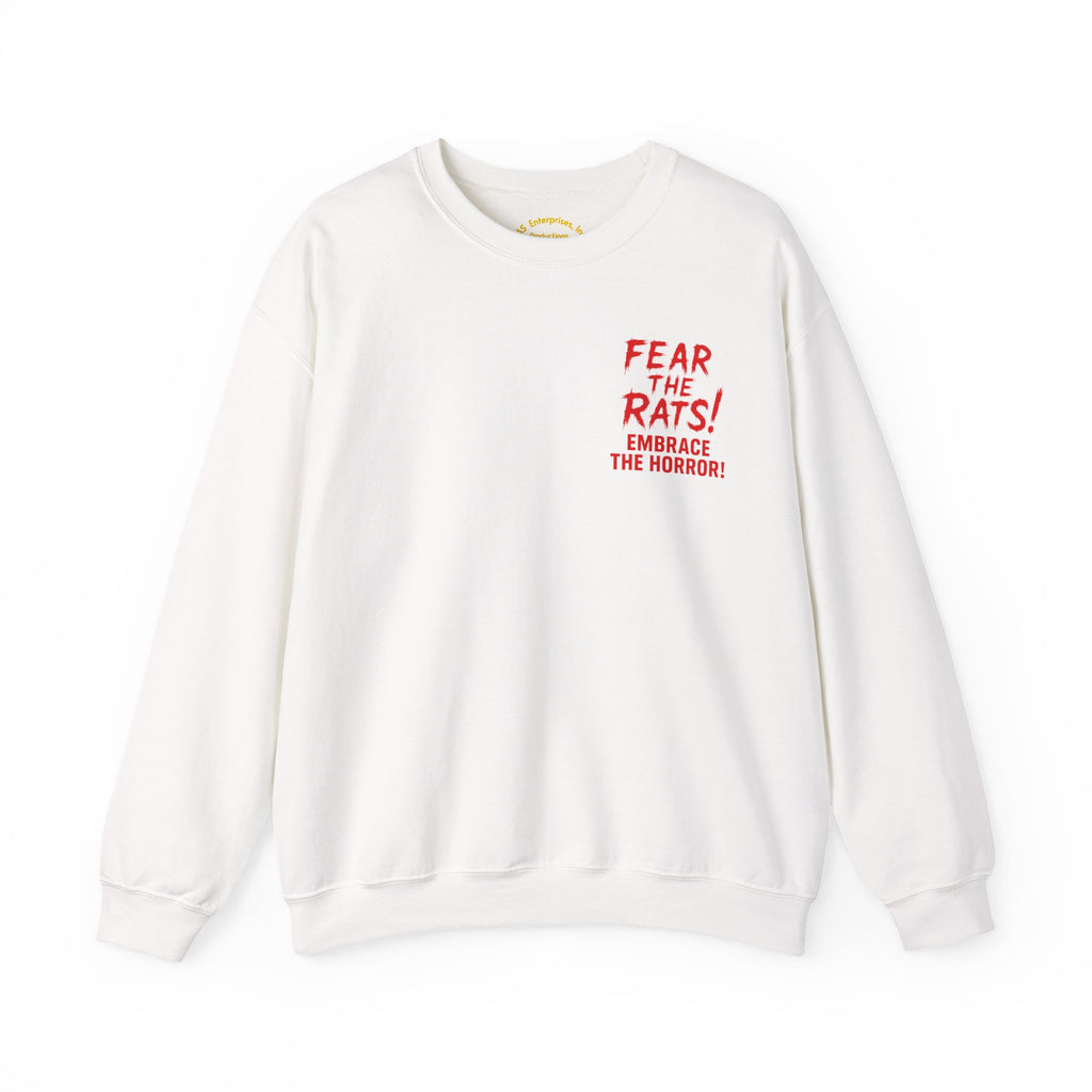 RSS: "Fear the Rats! Embrace the Horror!" Small Logo (RATS! Logo - Back Side) - Unisex Crewneck Sweatshirt (White)