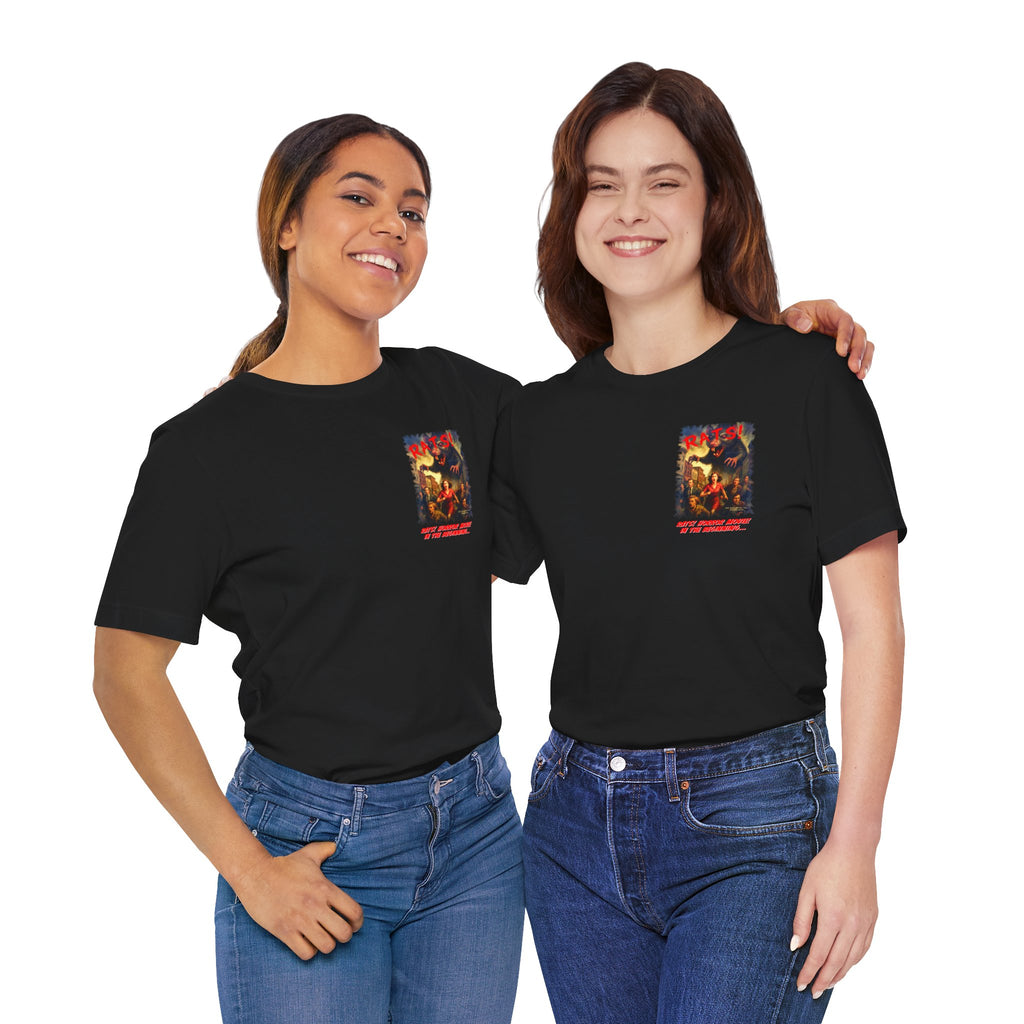 RTS: "RATS!" Small Movie Title Logo (Front) - Unisex Jersey Short Sleeve Lightweight Tee (Black)