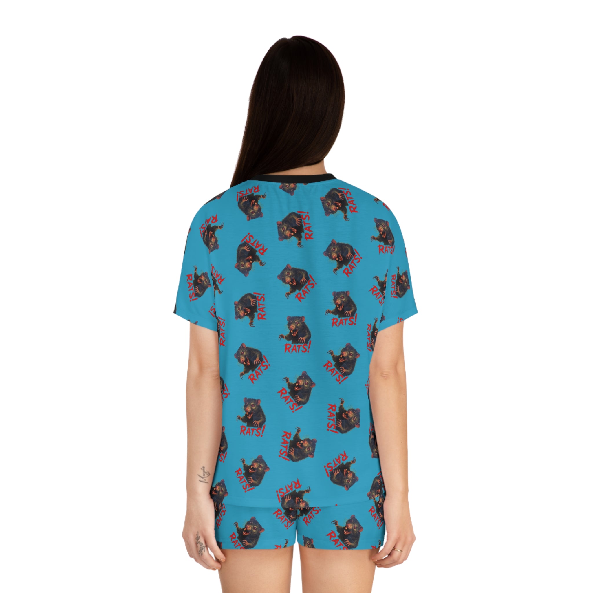 RPJ: "RAT" (Multi) - Women's Short Pajama Set - Turquoise