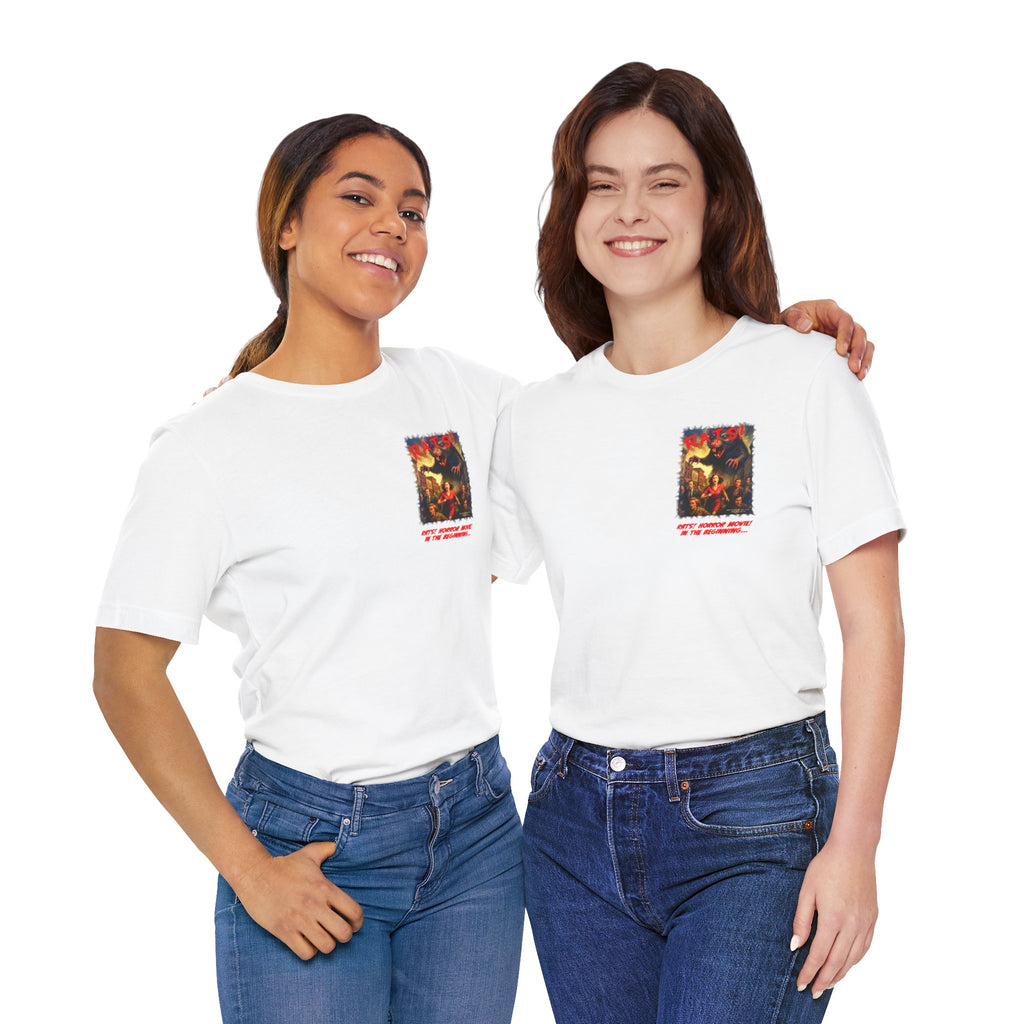 RTS: "RATS!" Small Movie Title Logo (Front) - Unisex Jersey Short Sleeve Lightweight Tee (White)