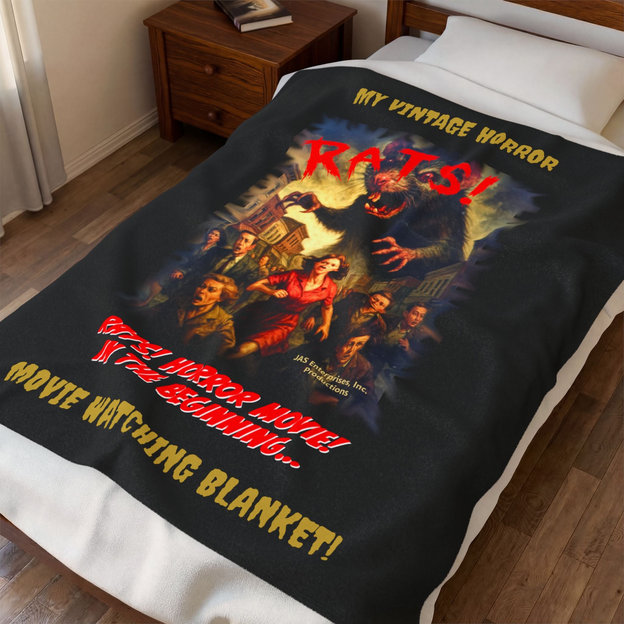 RBL: "RATS!" Movie Title Logo - MY VINTAGE HORROR... (Black) - Velveteen Plush Blanket