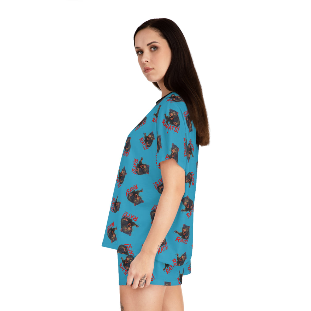 RPJ: "RAT" (Multi) - Women's Short Pajama Set - Turquoise