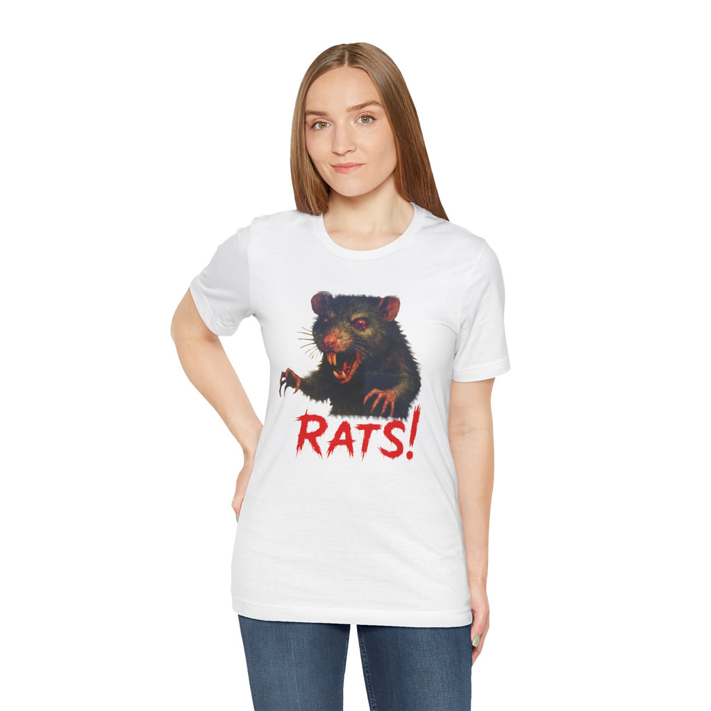 RTS: "RAT" (Fear the Rats! Embrace the Horror! - Back Side) - Unisex Jersey Short Sleeve Lightweight Tee (White)