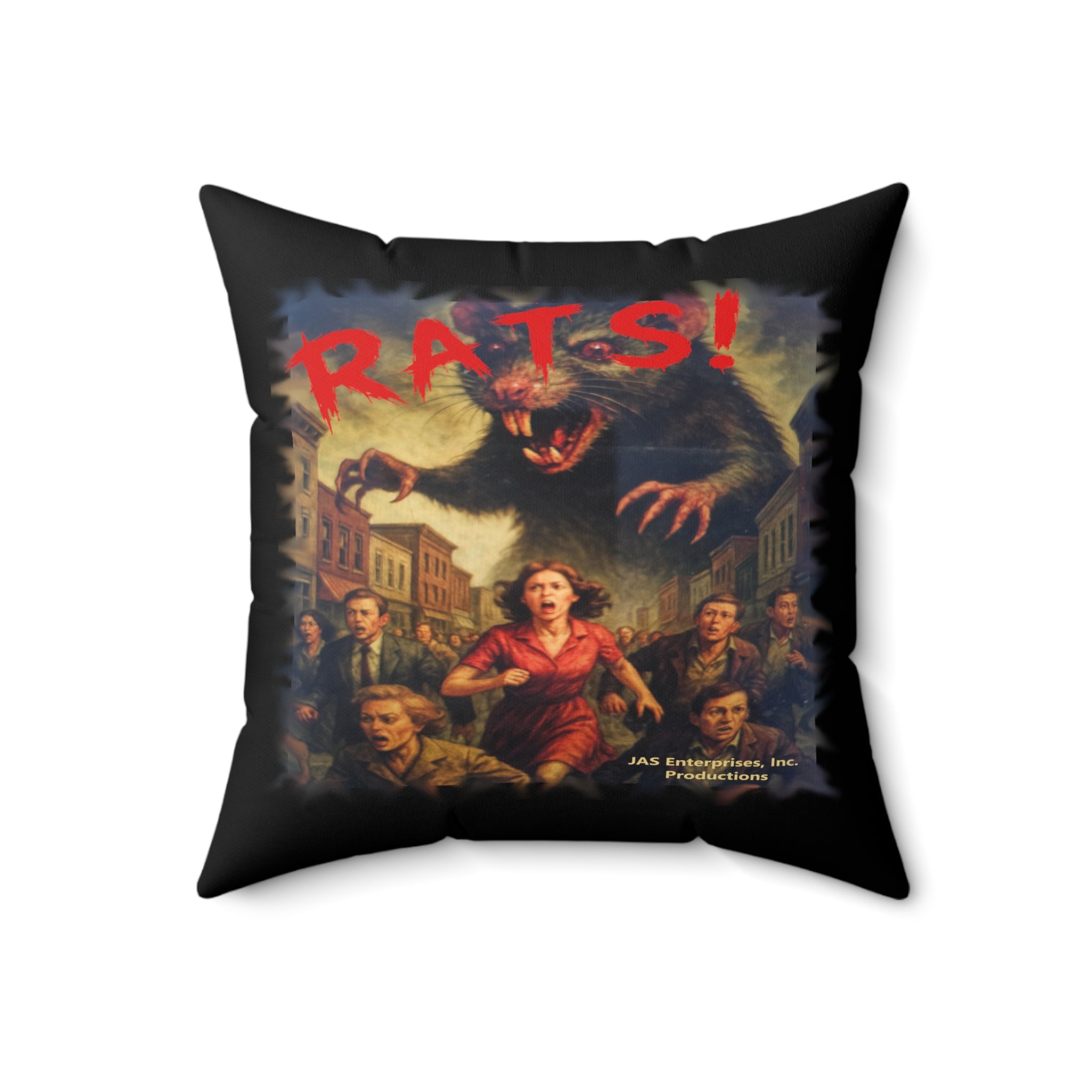 RPW: "RATS!" Logo - Polyester Throw Pillow (Black)