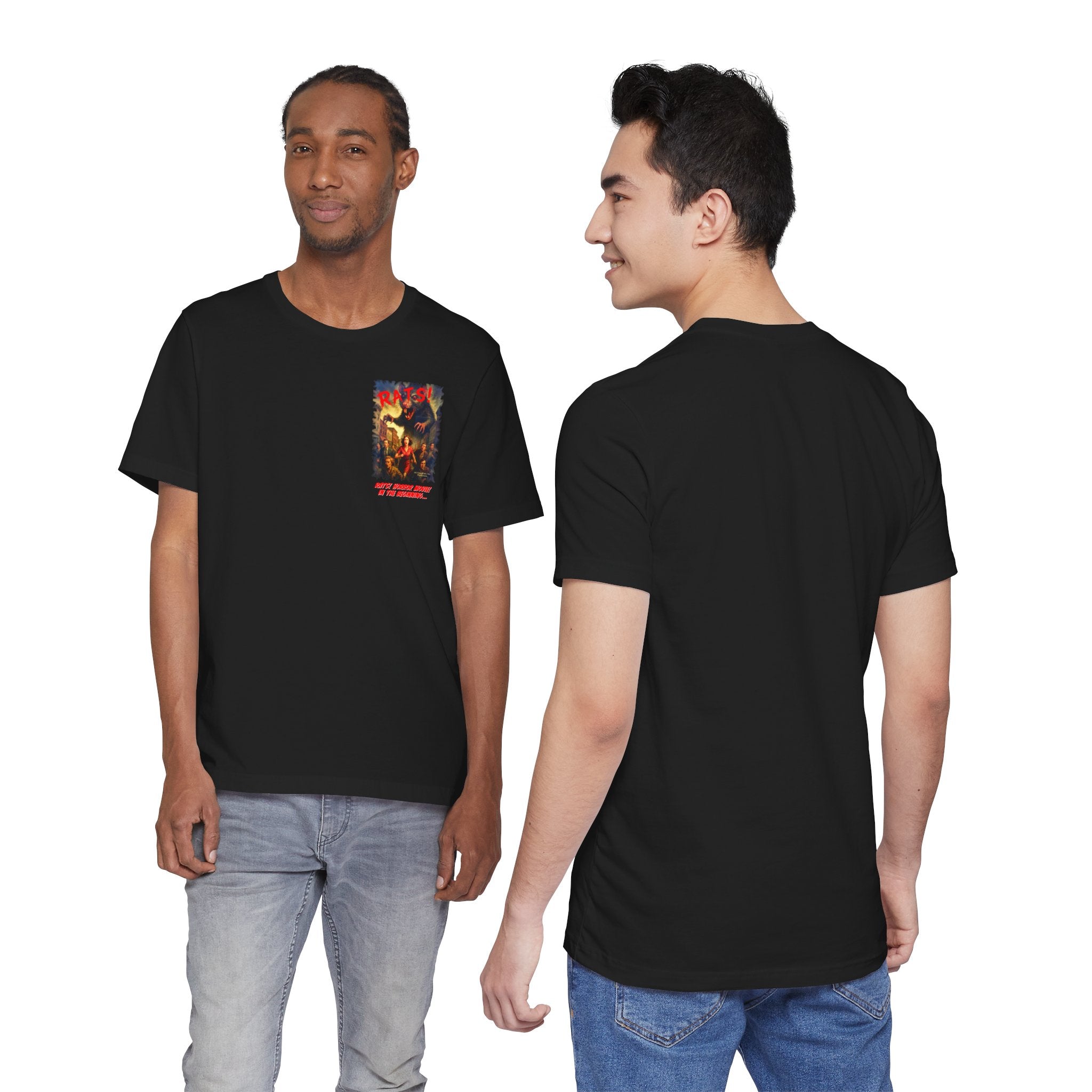 RTS: "RATS!" Small Movie Title Logo (Front) - Unisex Jersey Short Sleeve Lightweight Tee (Black)