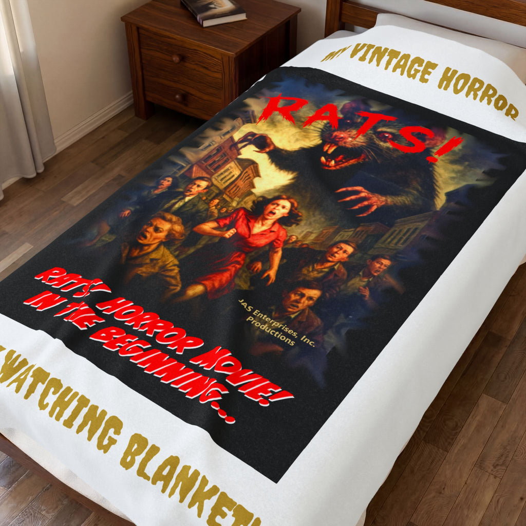 RBL: "RATS!" Movie Title Logo - MY VINTAGE HORROR... (White) - Velveteen Plush Blanket