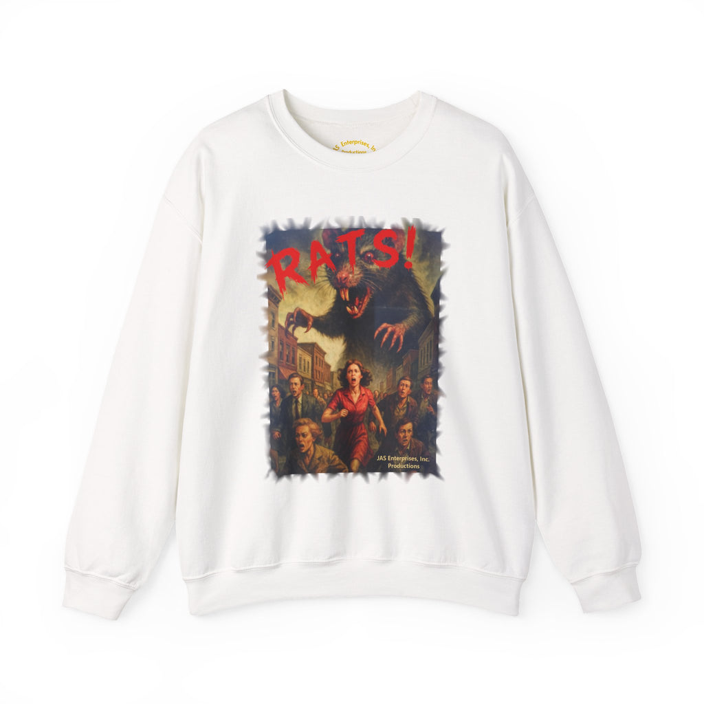 RSS: "RATS!" Logo (Fear the Rats! Embrace the Horror! - Back Side) - Unisex Crewneck Sweatshirt (White)