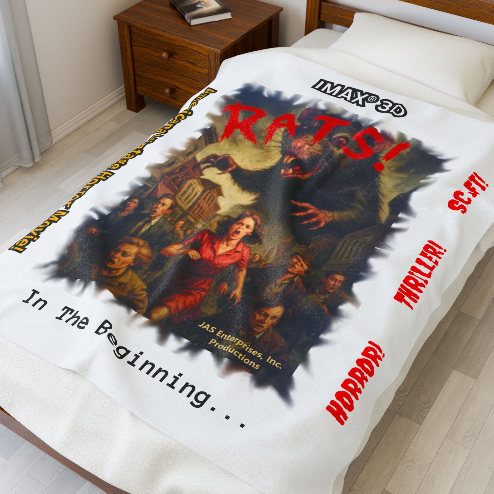 RBL: "RATS!" Logo - In The Beginning... - Velveteen Plush Blanket (White)