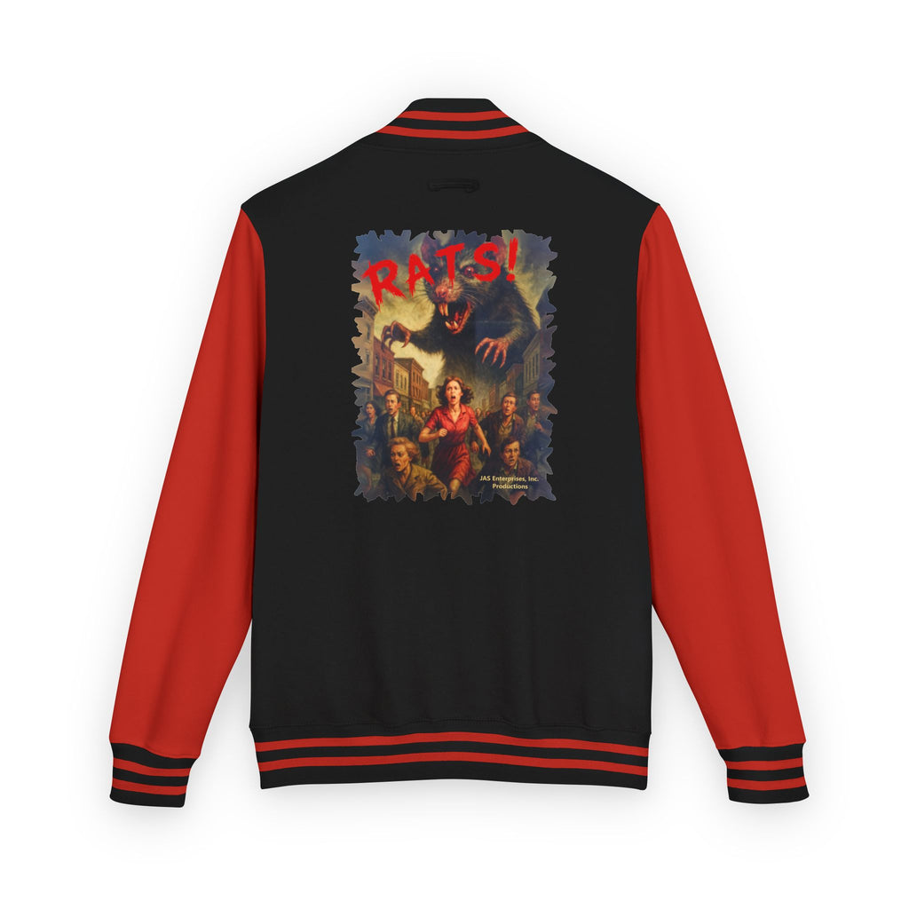 RJK: "RATS!" Logo - Unisex Heavyweight Letterman Jacket (Black/Red)