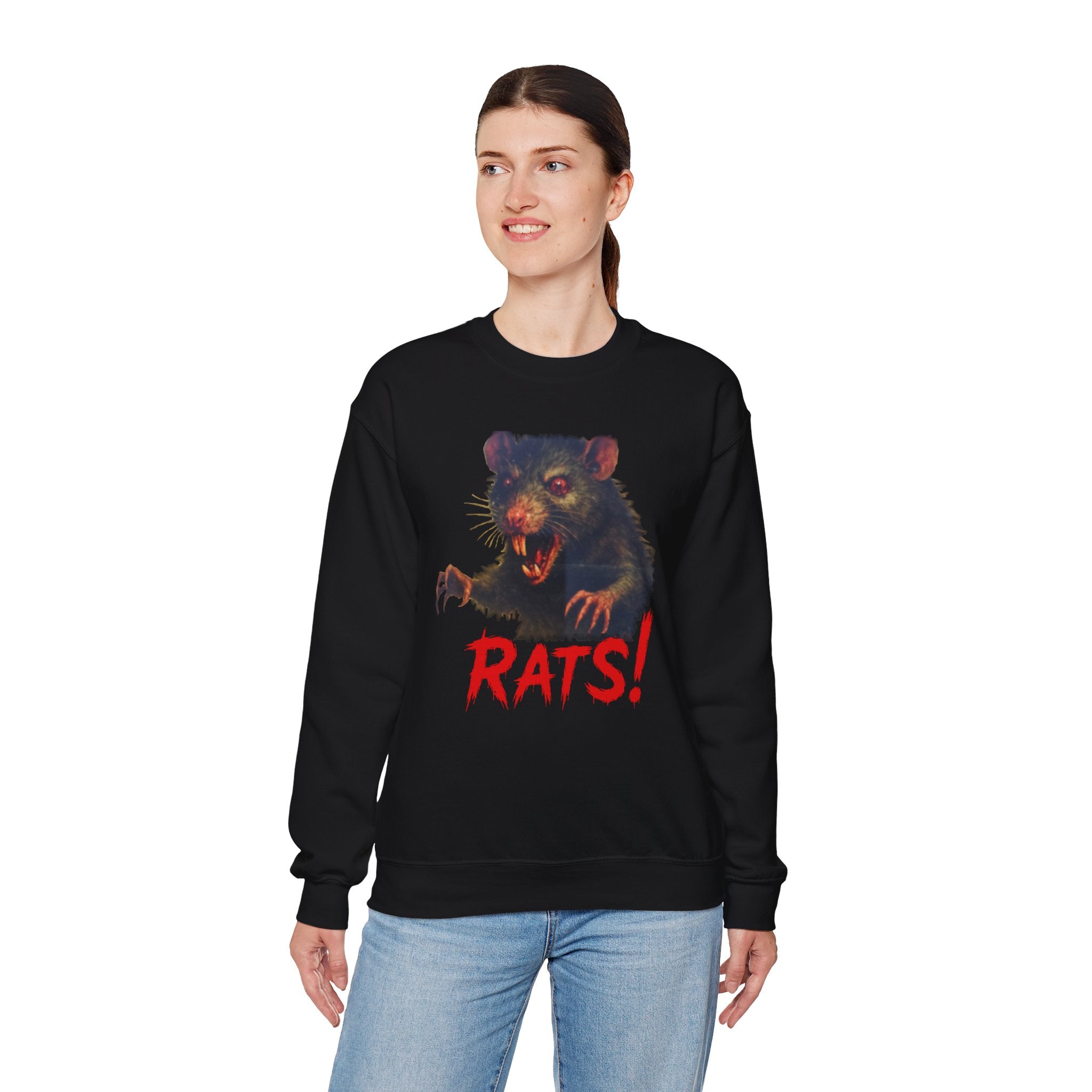 RSS: "RAT" (Fear the Rats! Embrace the Horror! - Back Side) - Unisex Crewneck Sweatshirt (Black)