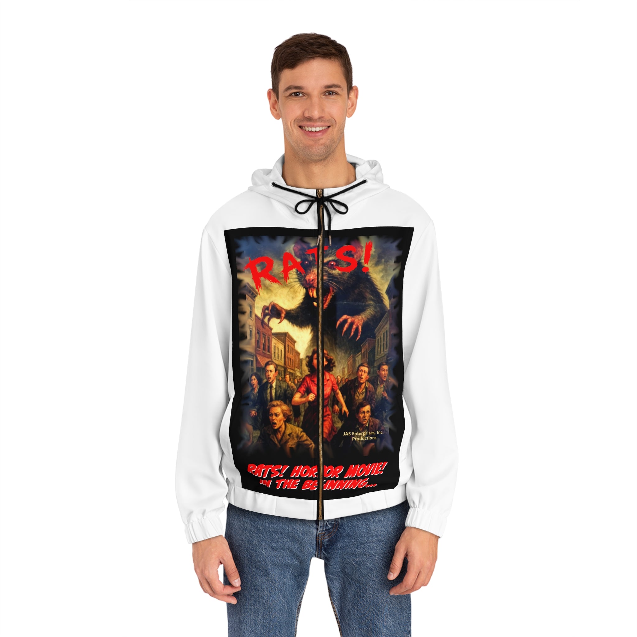 RHD: "RATS! - Movie Title Logo - Men's Full-Zip Hoodie - White