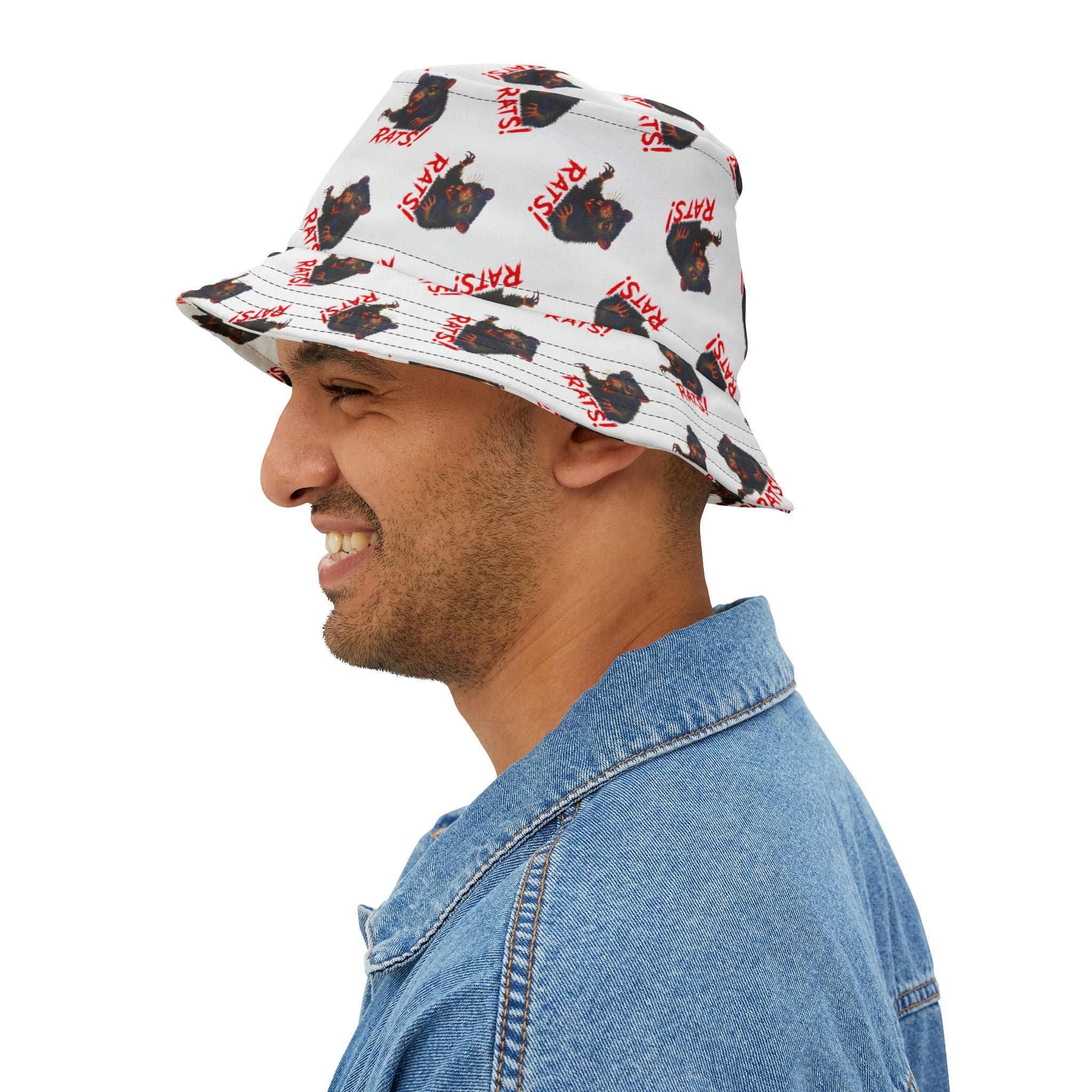 RHT: "RAT" (Multi) - Bucket Hat - White