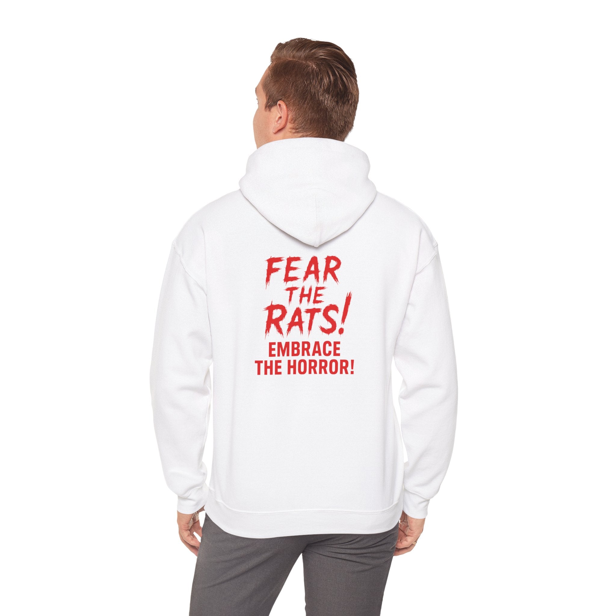 RHD: "RAT" (Fear the Rats! Embrace the Horror! - Back Side) - Unisex Hoodie (White)