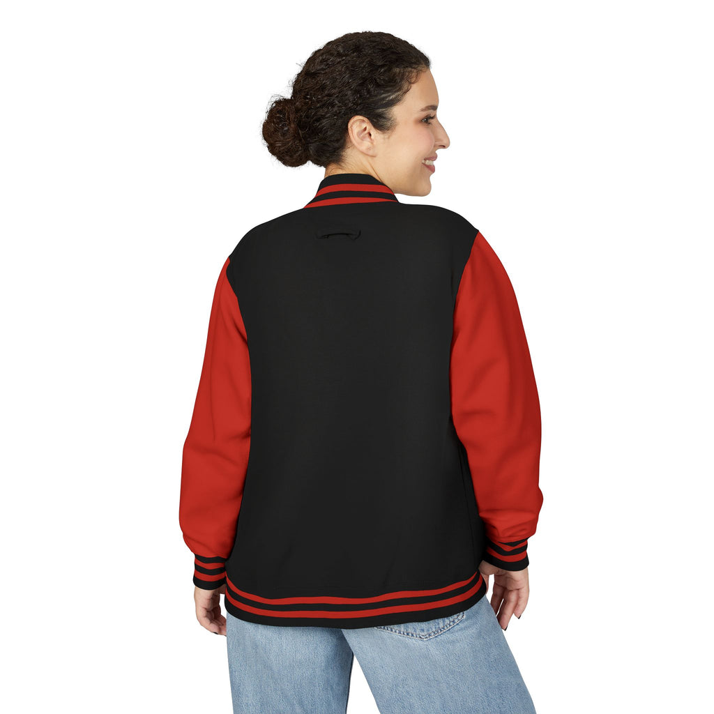 RJK: "RATS!" Small Logo (Front) - Unisex Heavyweight Letterman Jacket (Black/Red)