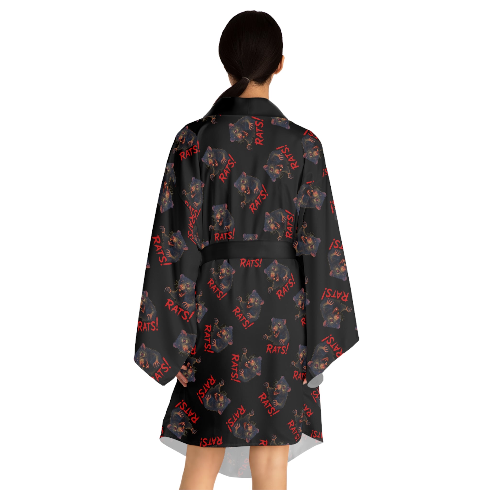 RRB: "RAT" (Multi) - Long Sleeve Kimono Robe - Black with Black Edge & Belt