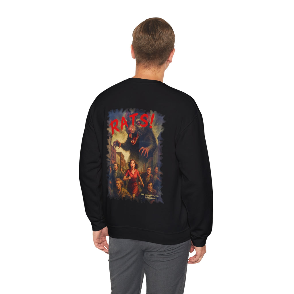 RSS: "Fear the Rats! Embrace the Horror!" (RATS! Logo - Back Side) - Unisex Crewneck Sweatshirt (Black)