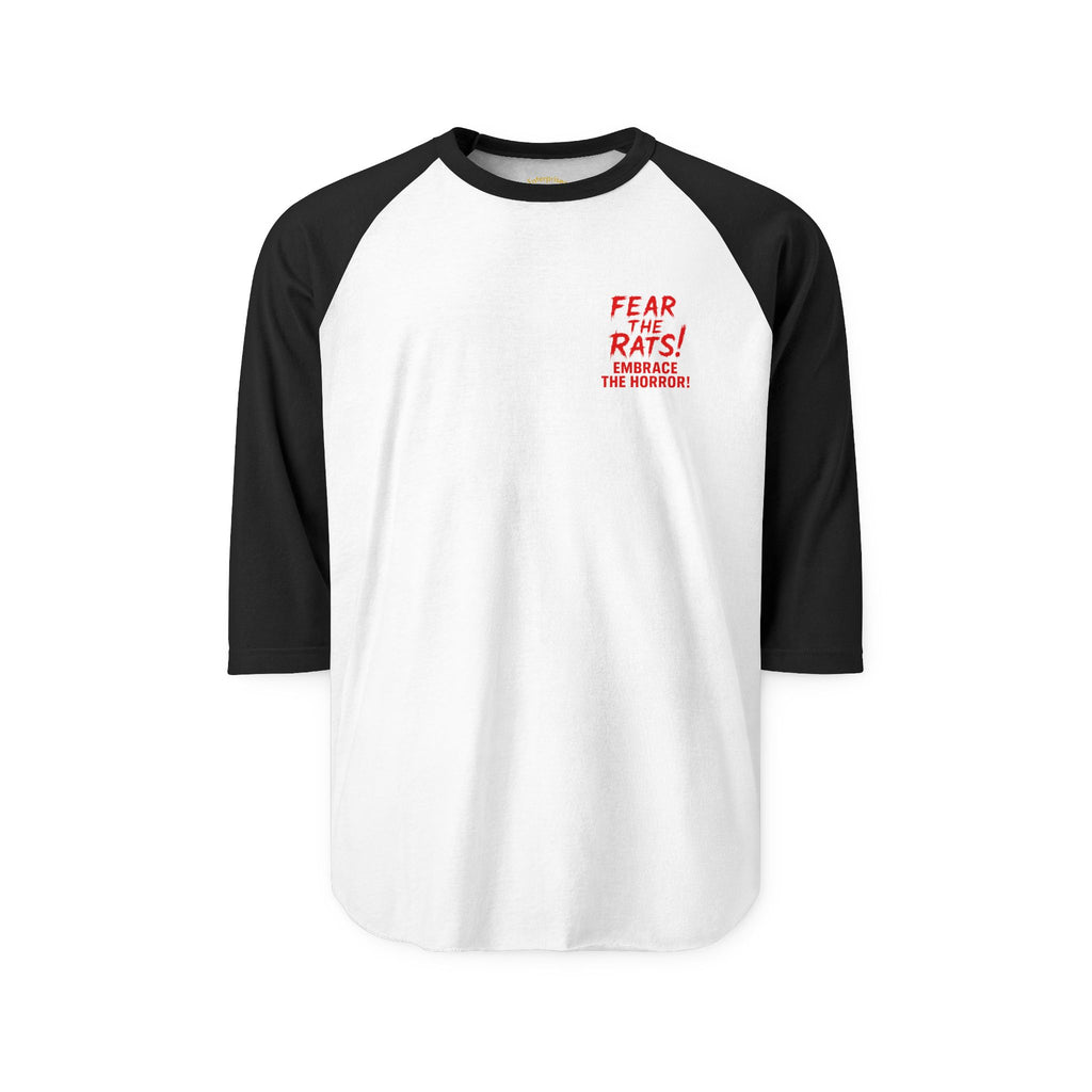 RRS: "Fear the Rats! Embrace the Horror!" Small Logo - Unisex Three-Quarter Sleeve Raglan Shirt