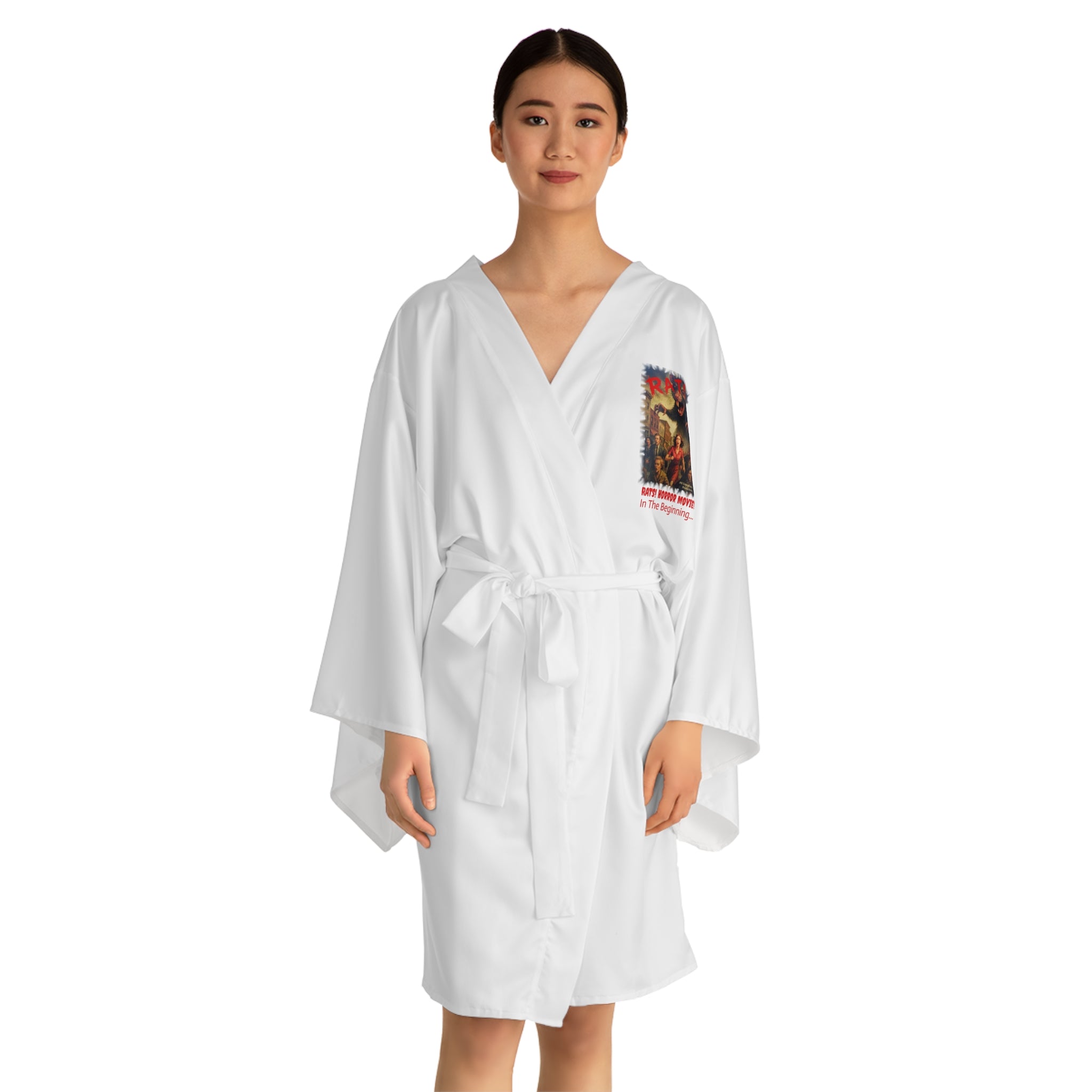 RRB: "RATS!" Logo - Long Sleeve Kimono Robe - White with White Edge & Belt