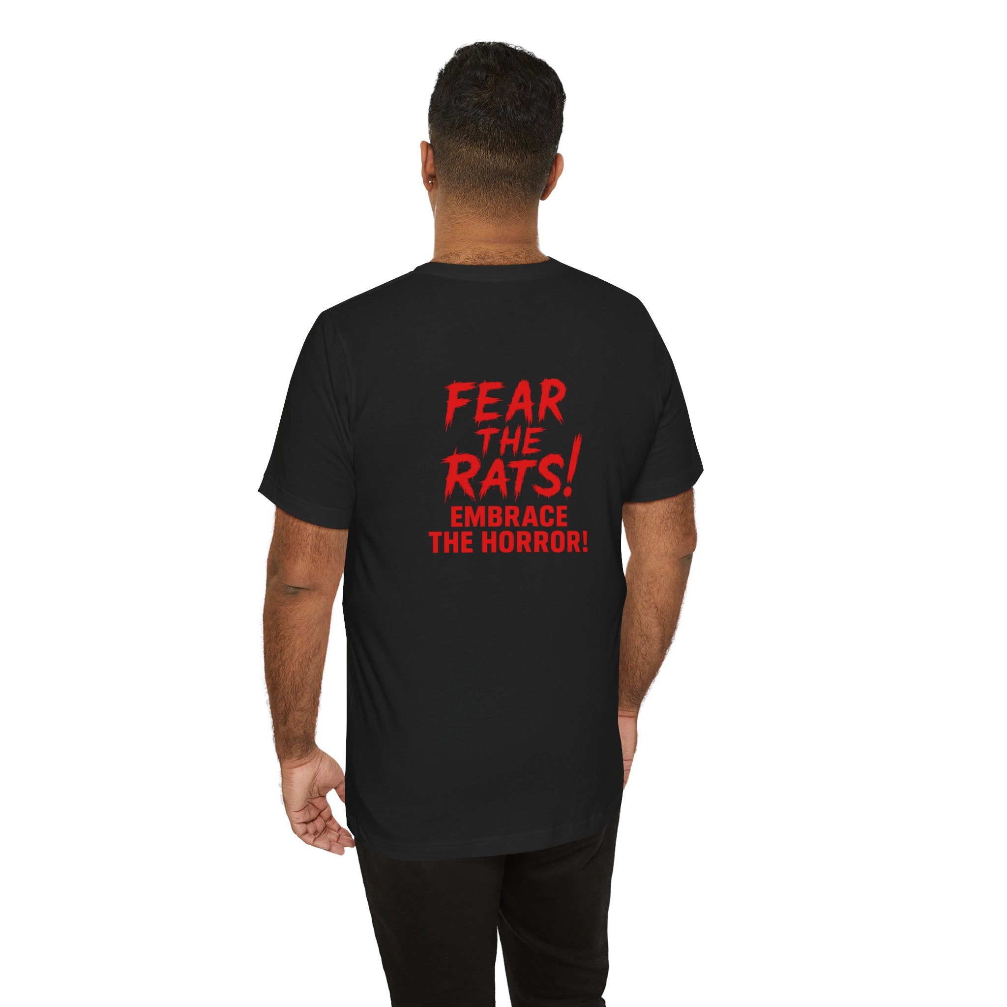 RTS: "RAT" (Fear the Rats! Embrace the Horror! - Back Side) - Unisex Jersey Short Sleeve Lightweight Tee (Black)