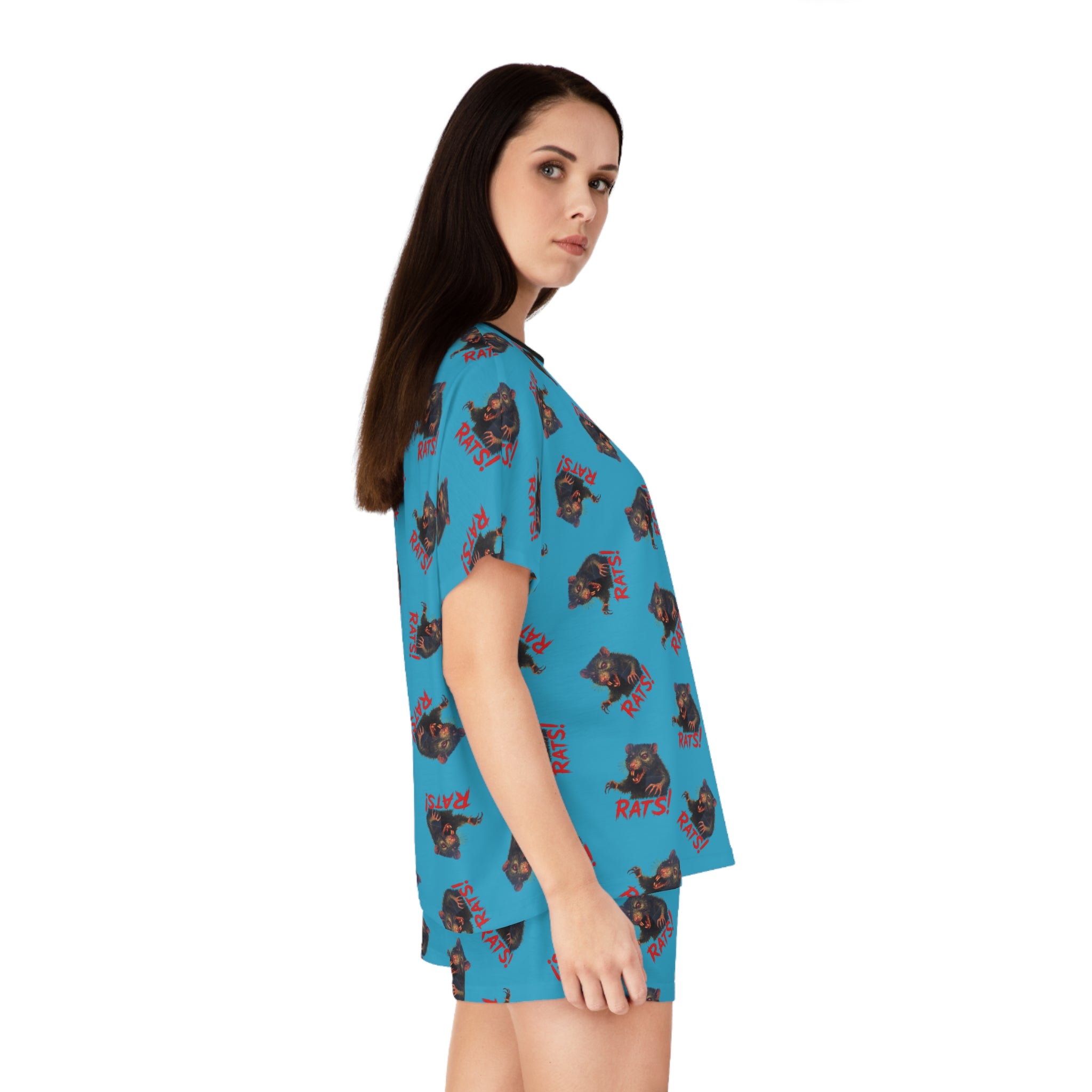 RPJ: "RAT" (Multi) - Women's Short Pajama Set - Turquoise