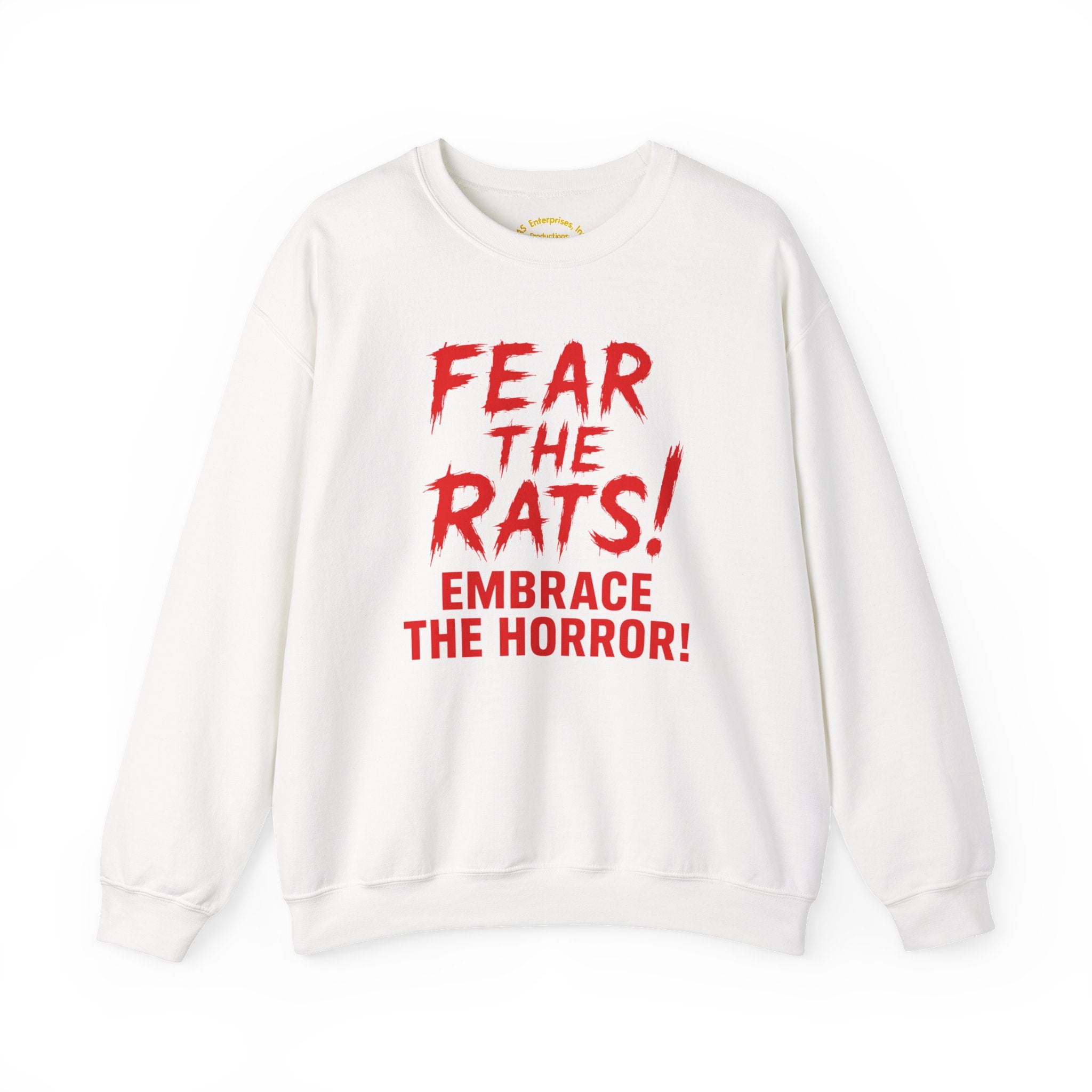 RSS: "Fear the Rats! Embrace the Horror!" (RATS! Logo - Back Side) - Unisex Crewneck Sweatshirt (White)