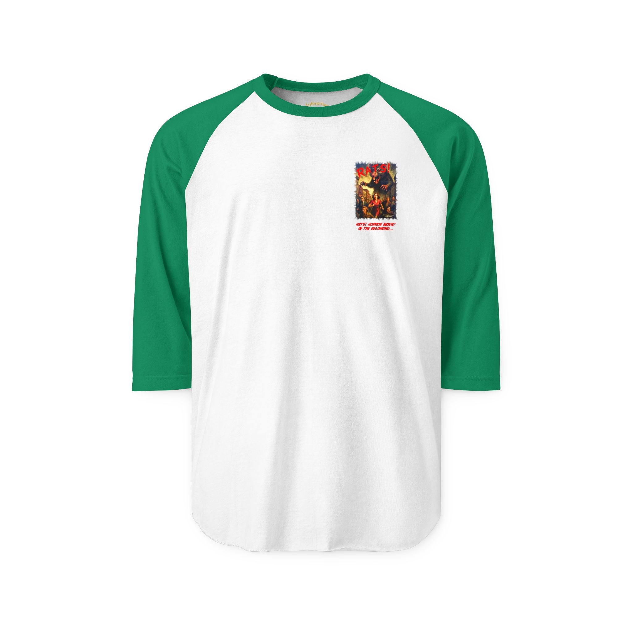 RRS: "RATS!" Small Movie Title Logo - Unisex Three-Quarter Sleeve Raglan Shirt